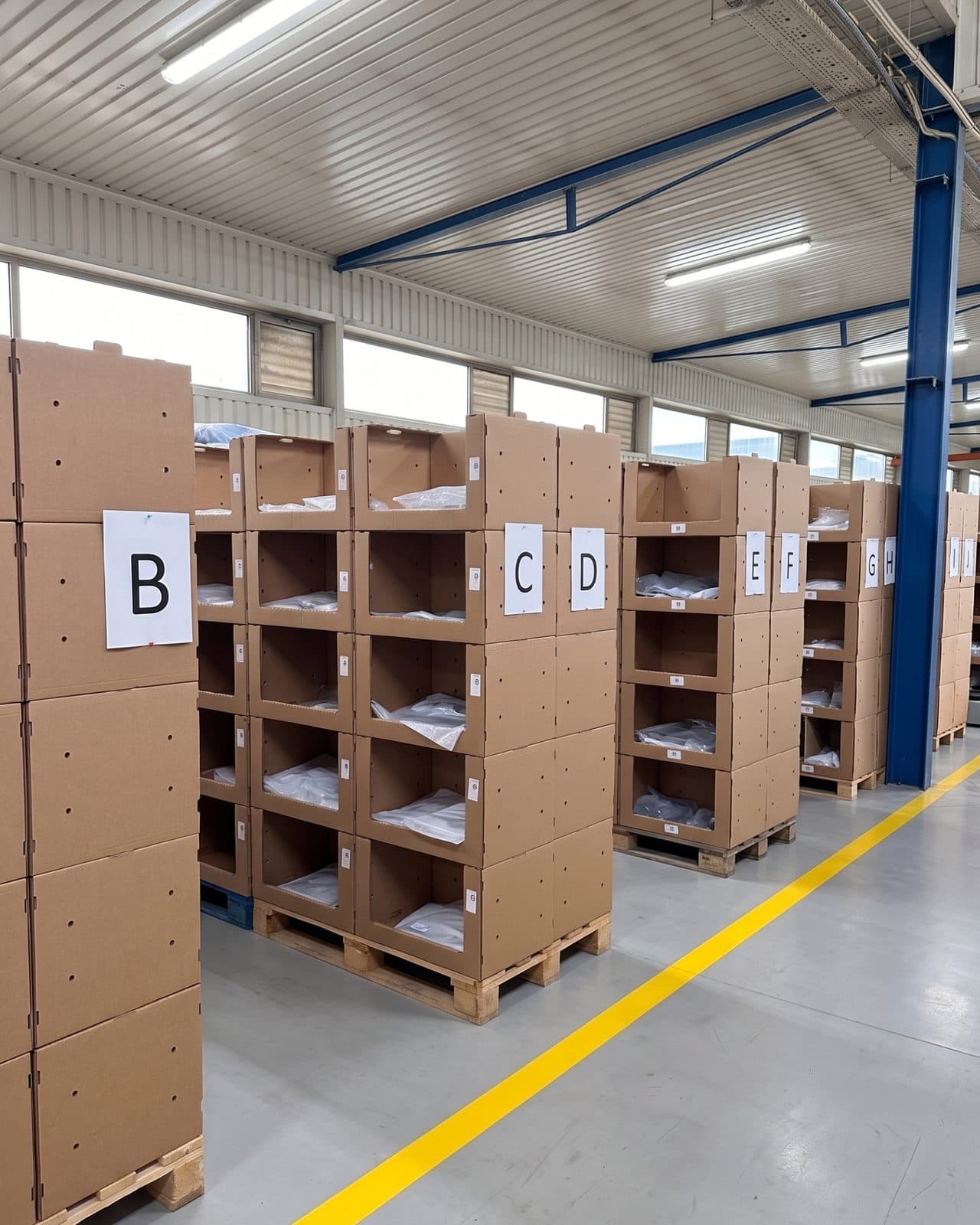 Strefa kompletacji zamówień w magazynie PADPACK z oznaczonymi lokalizacjami
